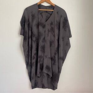 Eileen Fisher 100% Silk Tunic Blouse Short Sleeve Small Black V-Neck Oversize